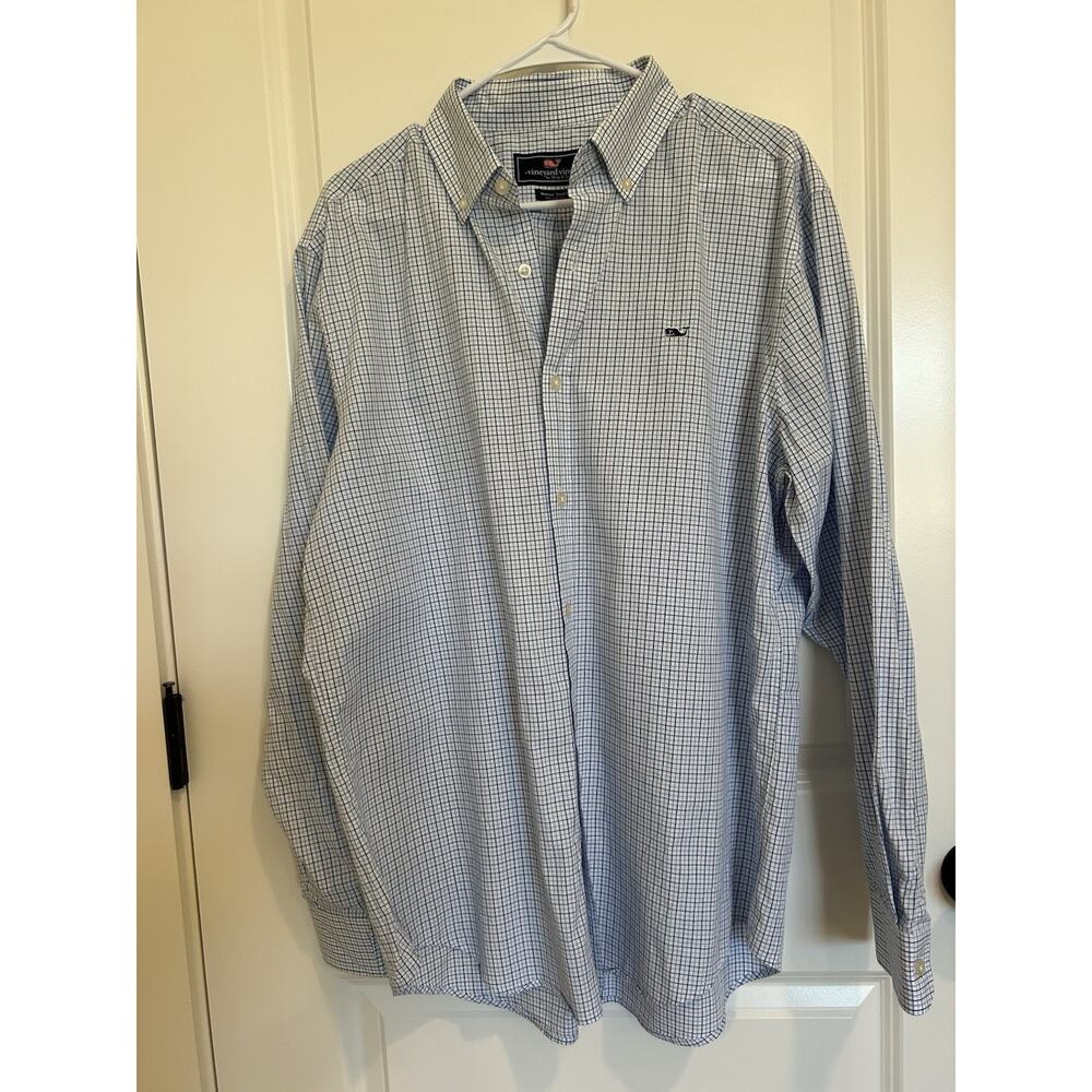 Vineyard Vines Men’s Whale Shirt Classic Fit 100% Cotton Sz Large blue Check